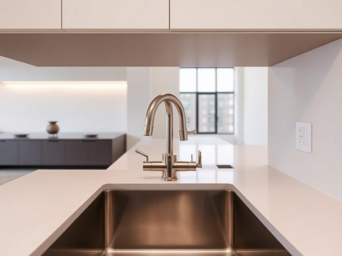 Contemporary kitchen with stainless steel undermount sink and premium faucet